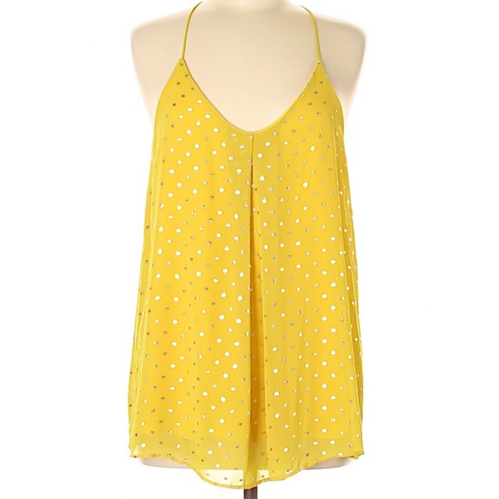 Sunny yellow top with silver polka dots L